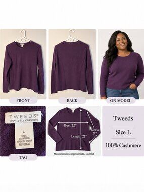 Tweeds Deep Purple 100% 2-Ply Cashmere Crewneck Sweater